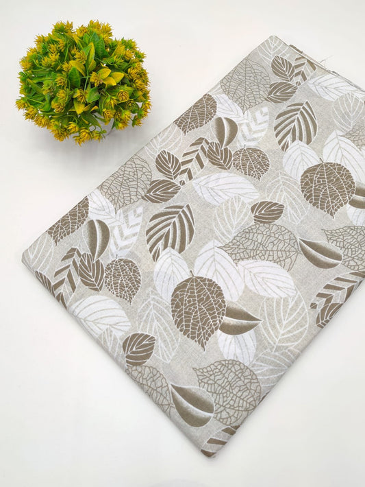 Beige Botanical Leaf Screen Print Pure Cotton Fabric From Tulsi Prints