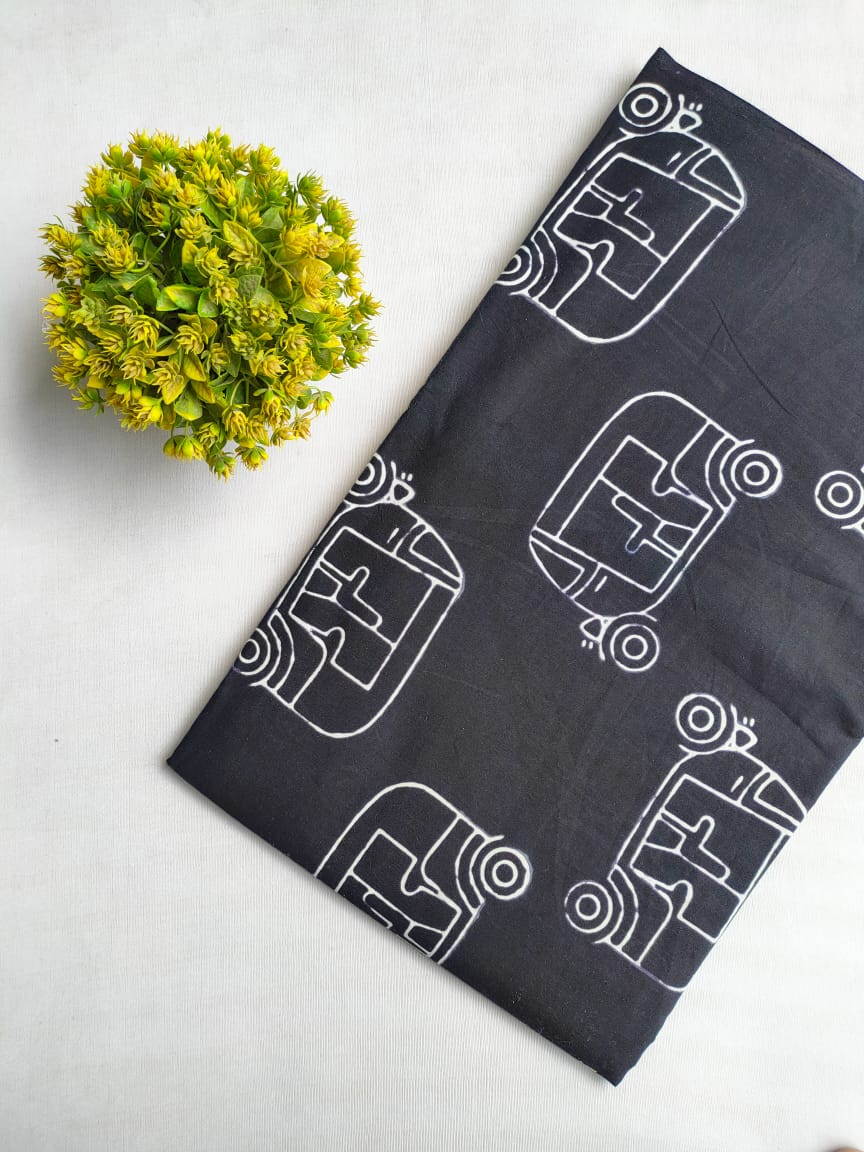 Black Abstract Jaipuri Block Print Cotton Fabric From Tulsi Prints