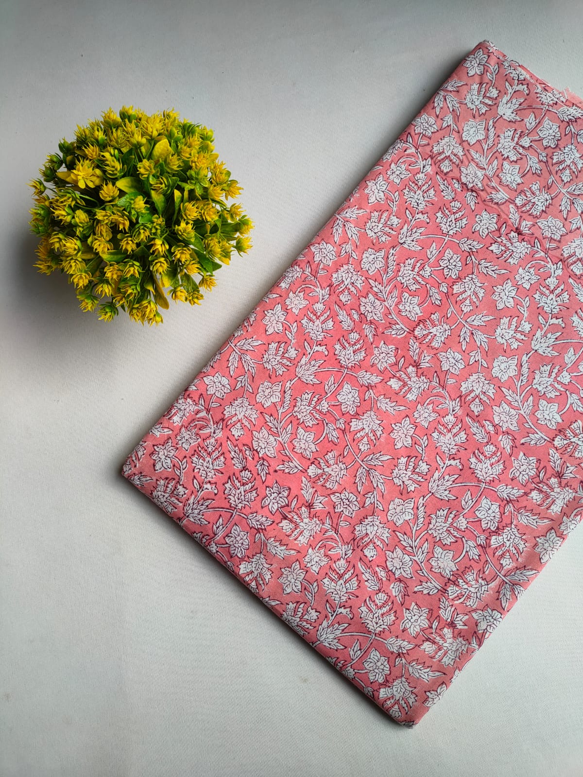 Pink Floral Vine Sanganeri Hand Block Print Pure Cotton Fabric From Tulsi Prints