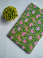 Green Floral Vine Sanganeri Hand Block Print Pure Cotton Fabric From Tulsi Prints