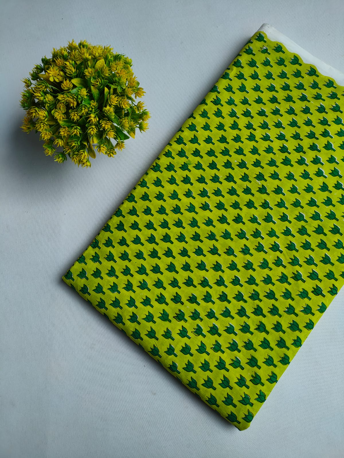 Lime Green Small Buti Sanganeri Hand Block Print Pure Cotton Fabric From Tulsi Prints
