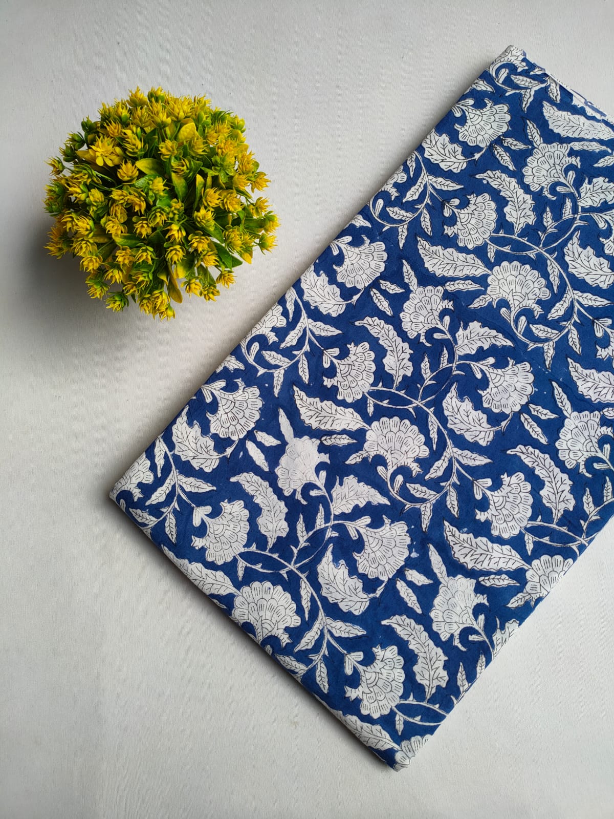 Blue Floral Vine Sanganeri Hand Block Print Pure Cotton Fabric From Tulsi Prints