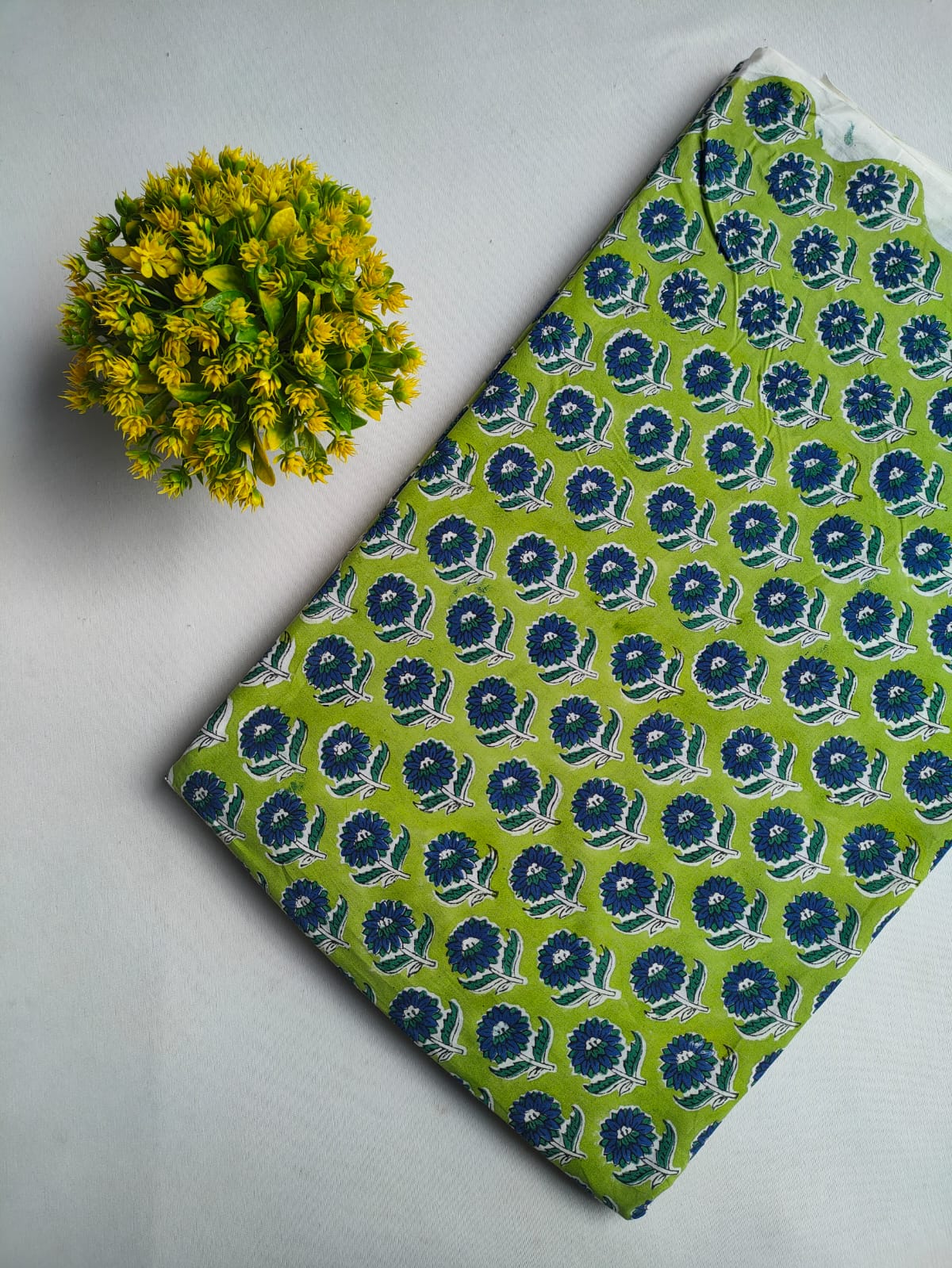 Lime Green Floral Boota Sanganeri Hand Block Print Pure Cotton Fabric From Tulsi Prints