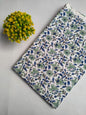 White And Blue Floral Vine Sanganeri Print Pure Cotton Fabric From Tulsi Prints