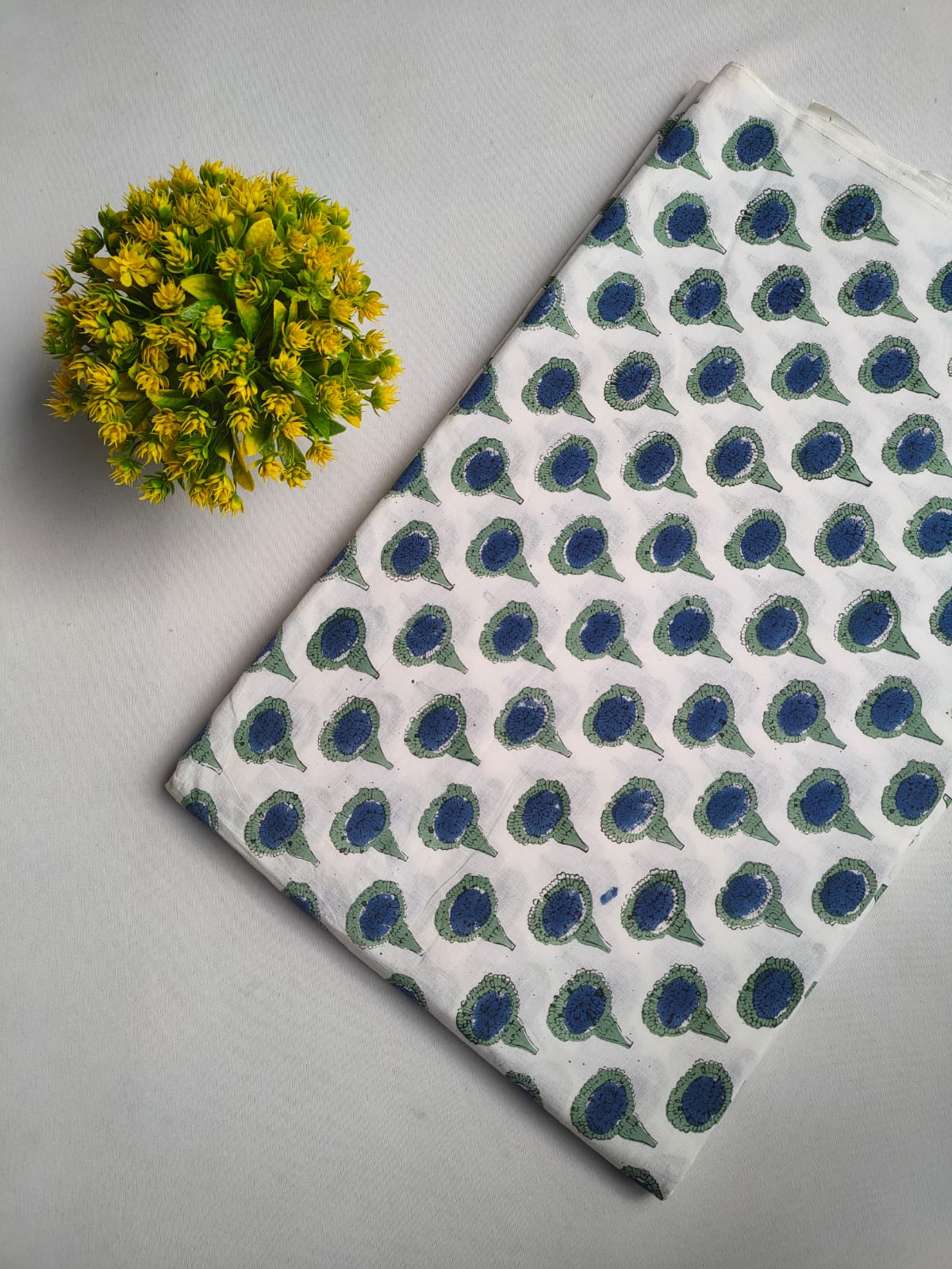 White And Blue Floral Boota Jaipuri Hand Block Print Pure Cotton Fabric From Tulsi Prints