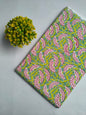 Sage Green and Pink Geometric Fan Motif Sanganeri Hand Block Print Pure Cotton Fabric From Tulsi Prints