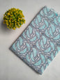 Grey And Turquoise Geometric Motif Sanganeri Block Print Pure Cotton Fabric From Tulsi Prints