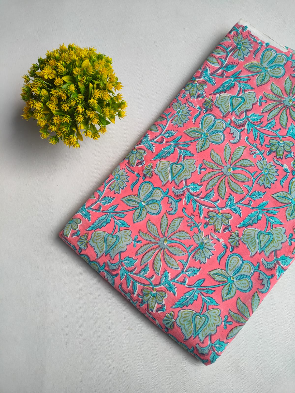 Pink Floral Vine Sanganeri Hand Block Print Pure Cotton Fabric From Tulsi Prints