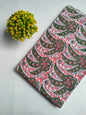 White Green Pink Floral Vine Sanganeri Print Pure Cotton Fabric From Tulsi Prints