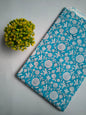 Turquoise Blue Floral Vine Sanganeri Block Print Pure Cotton Fabric From Tulsi Prints