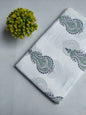 White Paisley Motif Jaipuri Hand Block Print Pure Cotton Fabric From Tulsi Prints