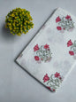 White Floral Boota Sanganeri Hand Block Print Pure Cotton Fabric From Tulsi Prints