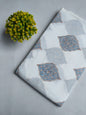 White Blue Floral Motif Jaipuri Hand Block Print Pure Cotton Fabric From Tulsi Prints