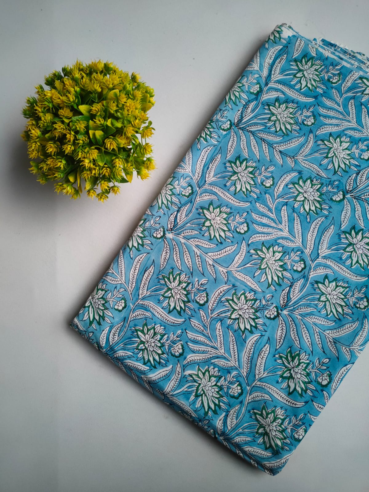 Blue Floral Vine Sanganeri Hand Block Print Pure Cotton Fabric From Tulsi Prints