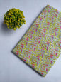 Lime Green Swirl Paisley Sanganeri Hand Block Print Pure Cotton Fabric From Tulsi Prints