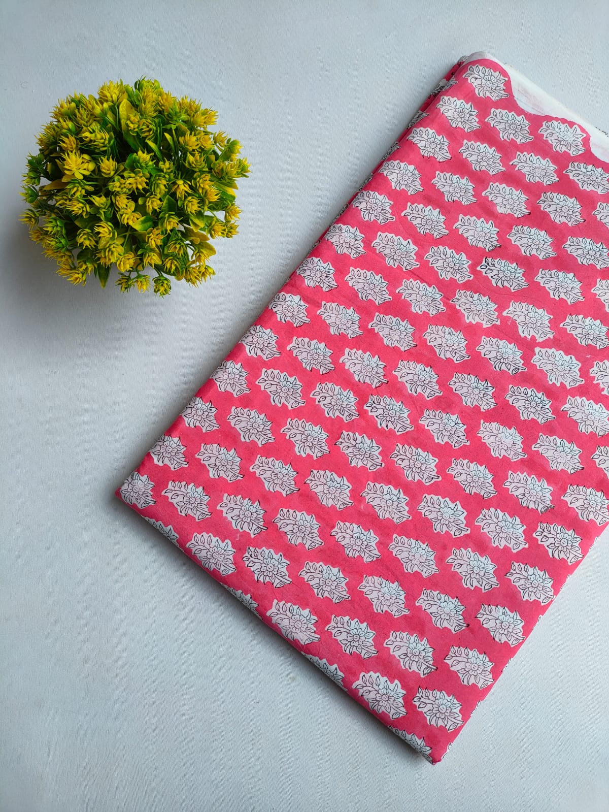 Pink Floral Boota Sanganeri Hand Block Print Pure Cotton Fabric From Tulsi Prints