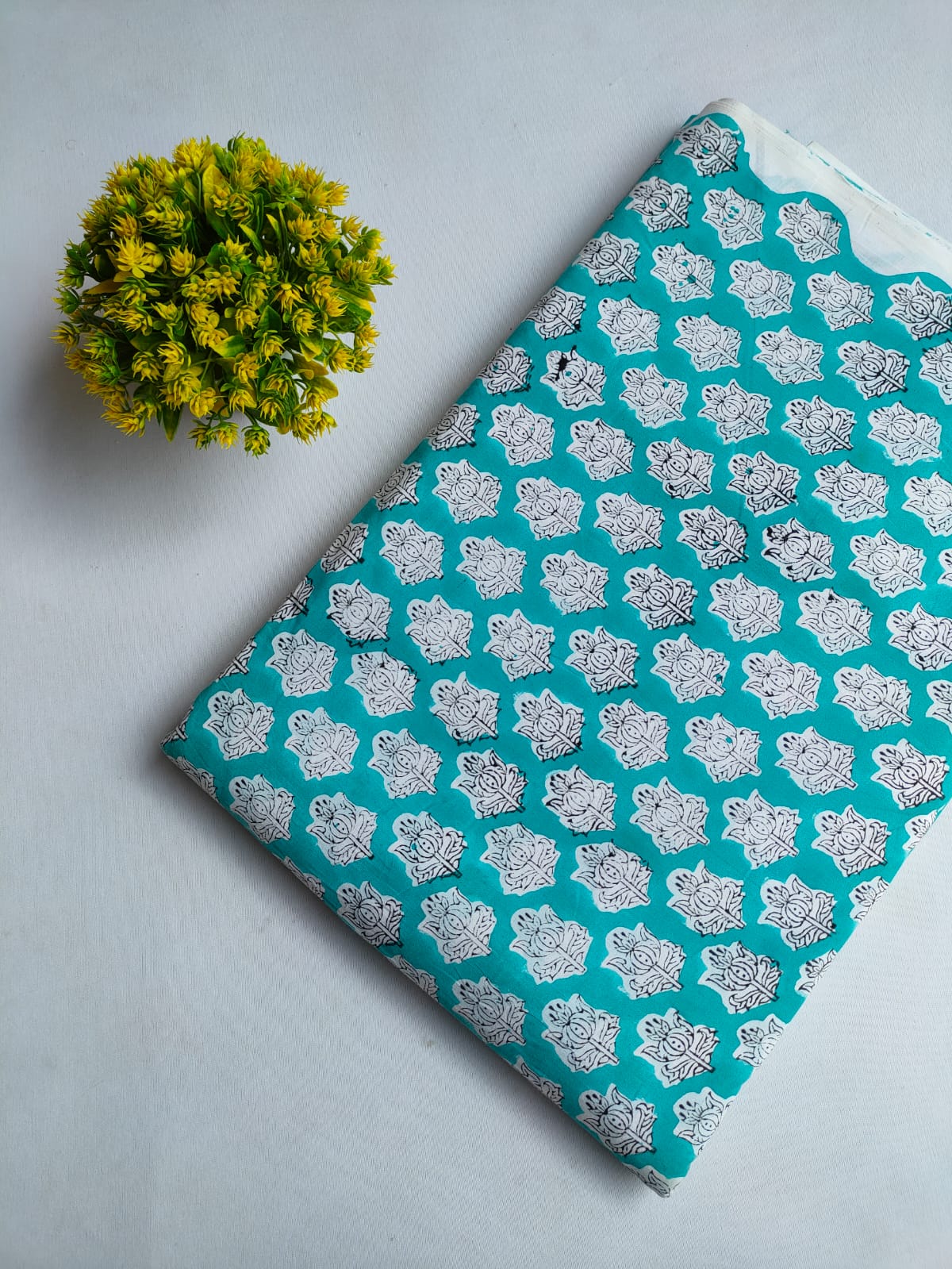 Teal Blue Boota Print Jaipuri Hand Block Print Pure Cotton Fabric From Tulsi Prints