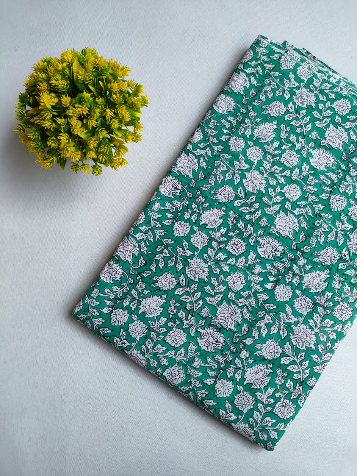 Green Floral Vine Jaipuri Hand Block Print Pure Cotton Fabric From Tulsi Prints