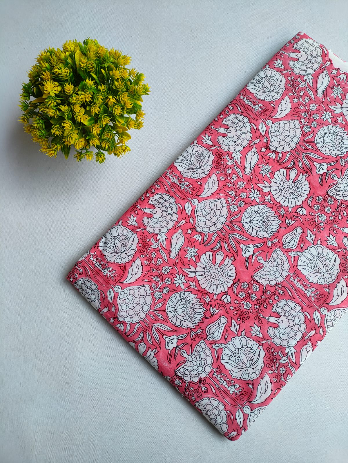 Pink Floral Boota Sanganeri Print Pure Cotton Fabric From Tulsi Prints