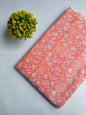 Peach Floral Vine Sanganeri Block Print Pure Cotton Fabric From Tulsi Prints