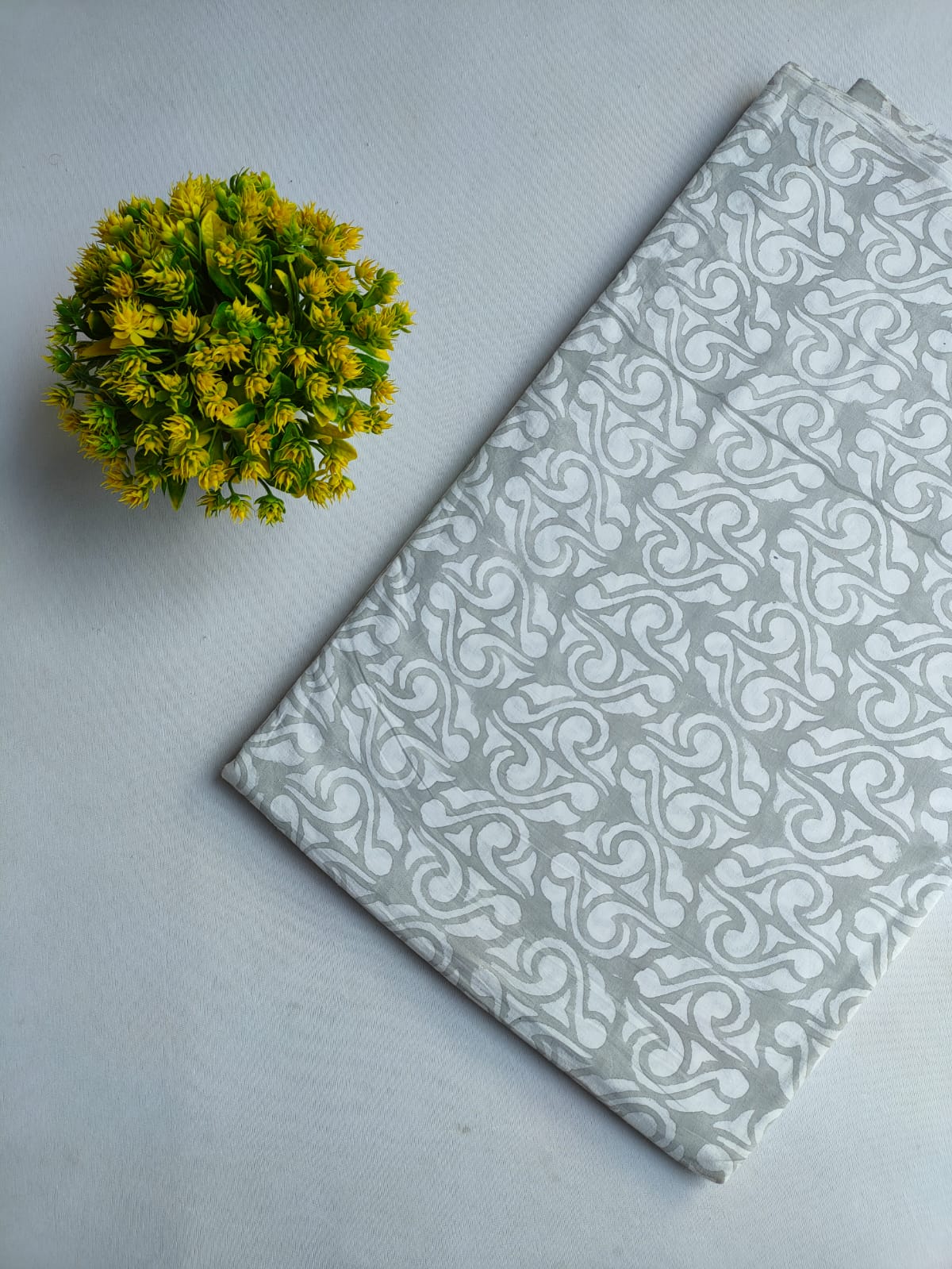 Grey Abstract Motif Sanganeri Block Print Pure Cotton Fabric From Tulsi Prints