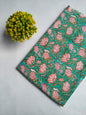 Teal Green Floral Vine Jaipuri Hand Block Print Pure Cotton Fabric From Tulsi Prints