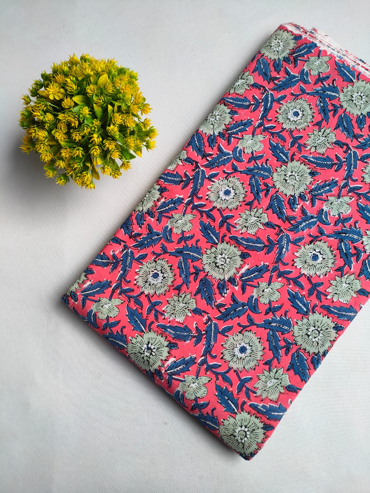 Pink Floral Vine Sanganeri Print Pure Cotton Fabric From Tulsi Prints