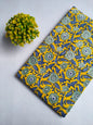 Yellow Floral Vine Jaipuri Block Print Pure Cotton Fabric From Tulsi Prints