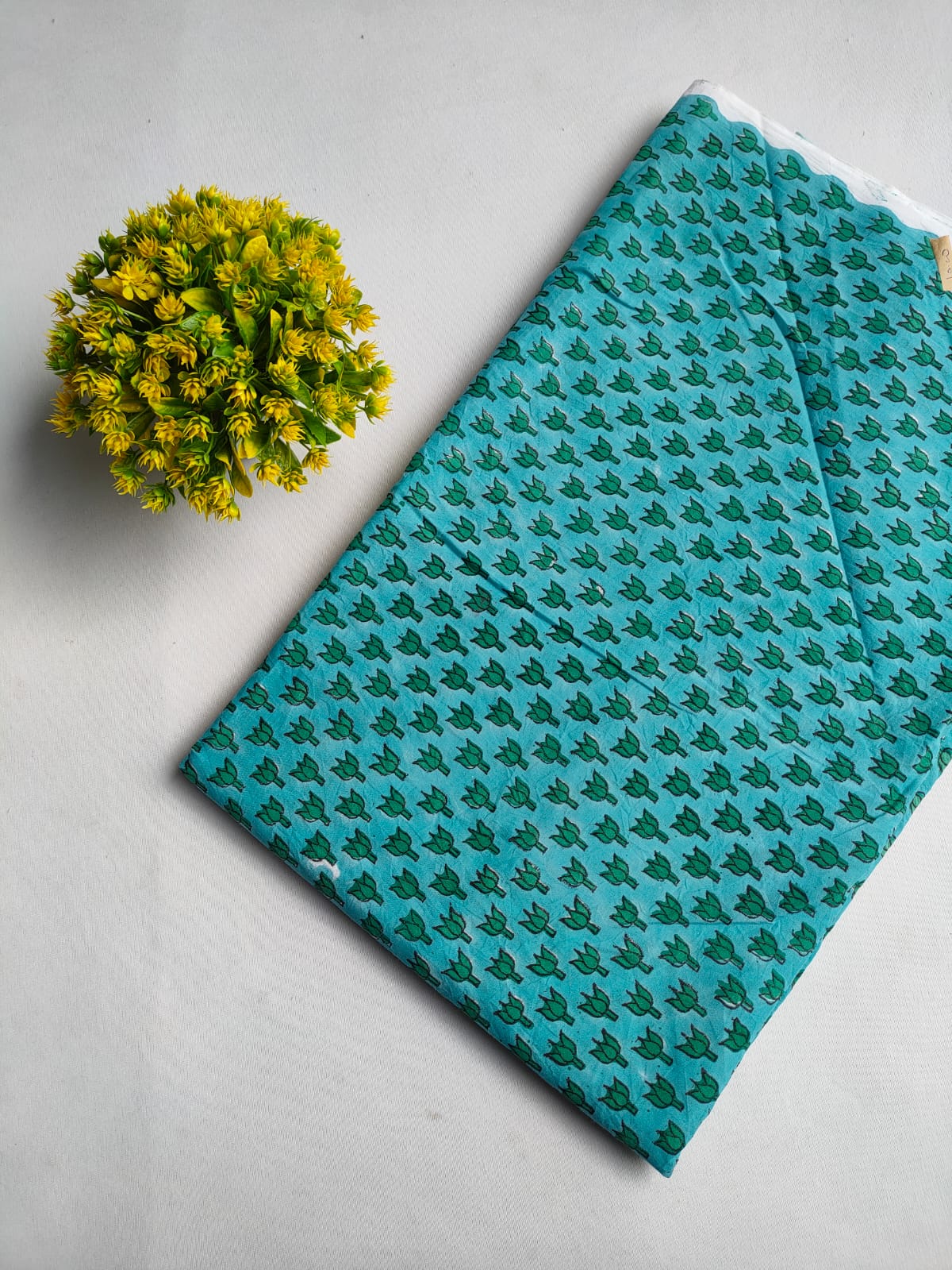 Teal Blue Small Buti Sanganeri Hand Block Print Pure Cotton Fabric From Tulsi Prints