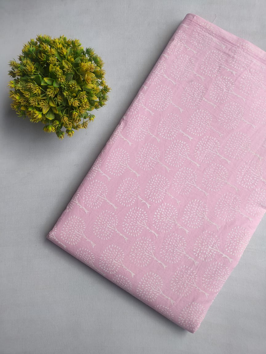 Pink Floral Sanganeri Hand Block Print Cotton Fabric From Tulsi Prints