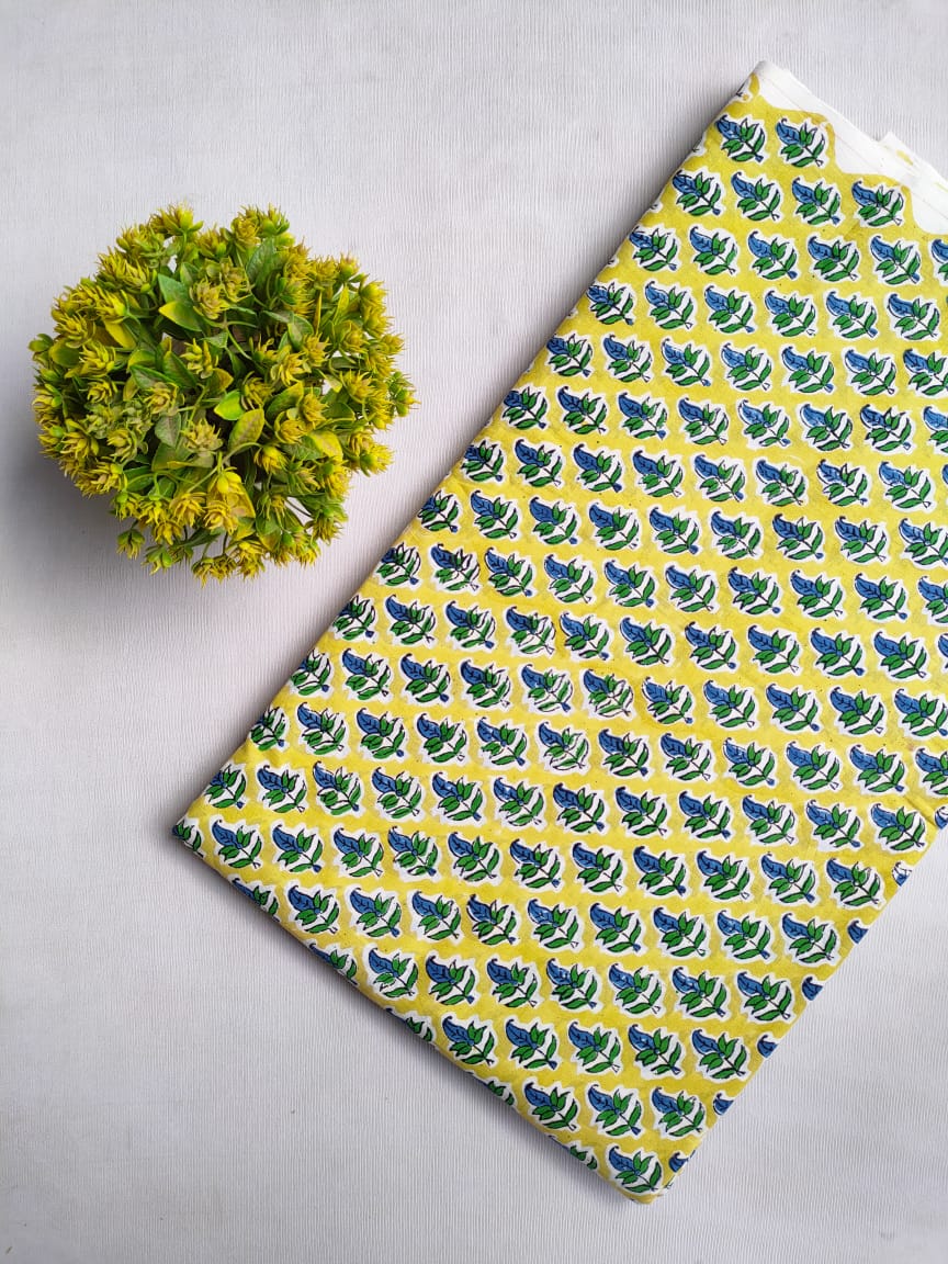 Yellow Floral Sanganeri Print Pure Cotton Fabric From Tulsi Prints