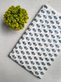 White Blue Floral Sanganeri Hand Block Print Cotton Fabric From Tulsi Prints