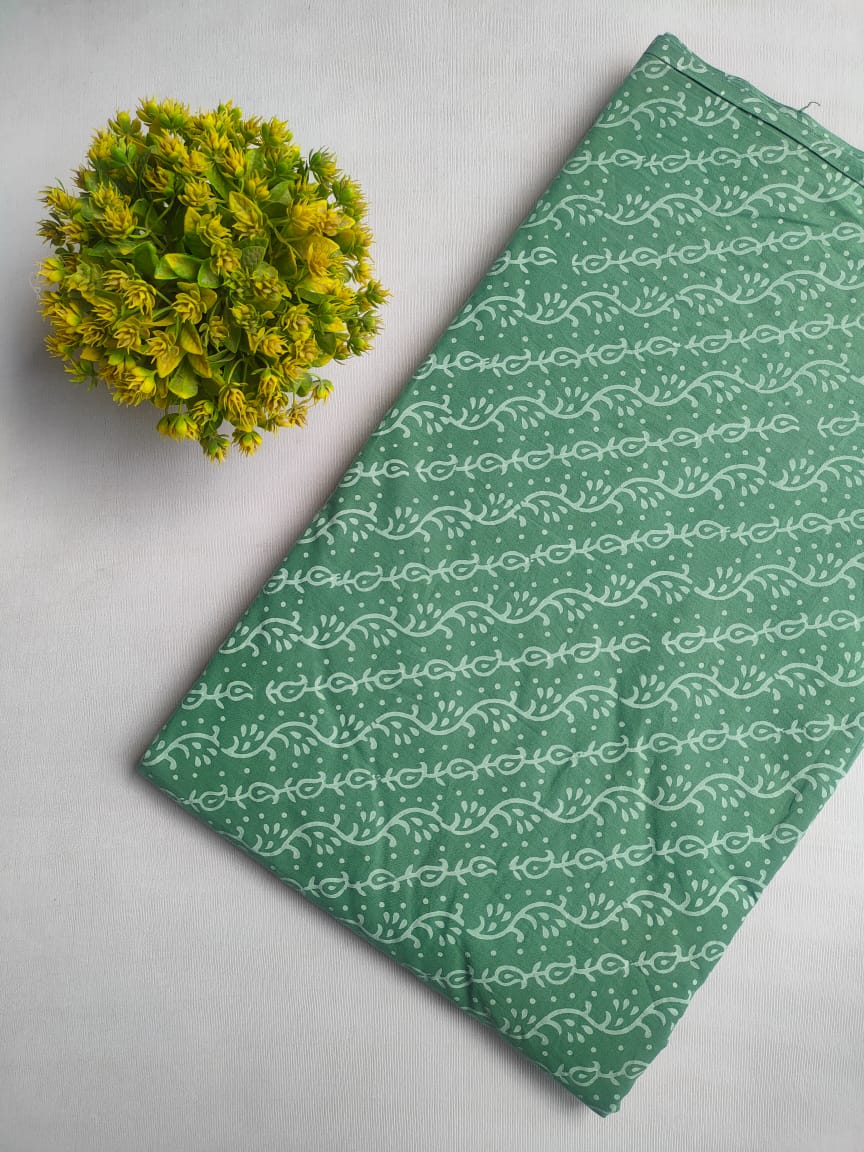 Green Vine Sanganeri Hand Block Print Cotton Fabric From Tulsi Prints