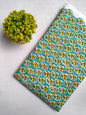 Turquoise Floral Sanganeri Block Print Pure Cotton Fabric From Tulsi Prints