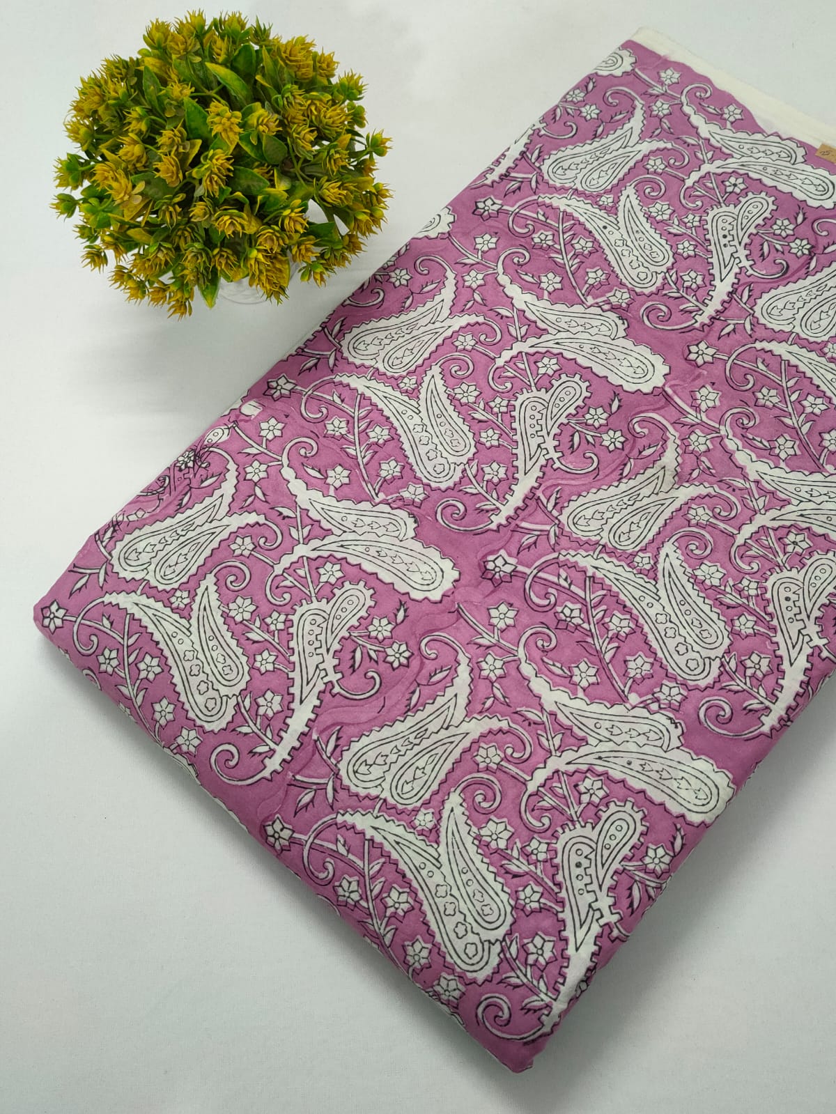 Pink Paisley Sanganeri Hand Block Print Cotton Fabric From Tulsi Prints
