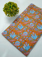 Orange Floral Sanganeri Block Print Pure Cotton Fabric From Tulsi Prints