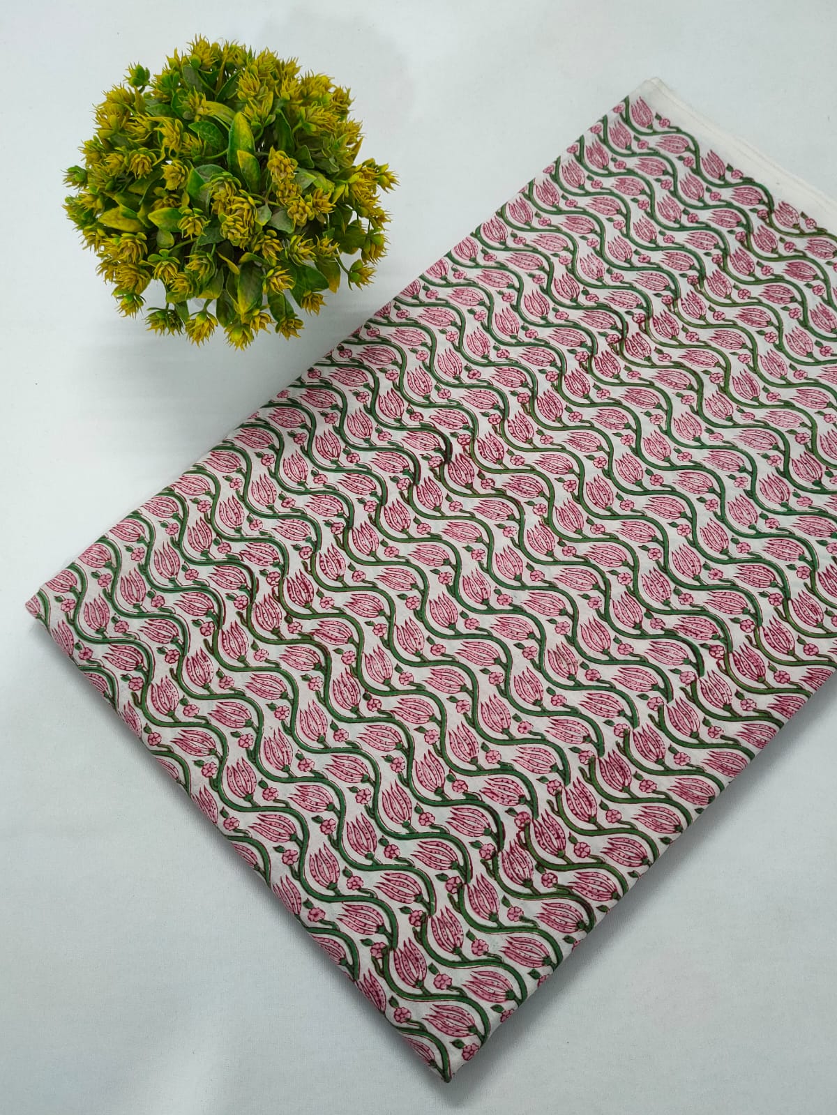 Pink Paisley Sanganeri Block Print Pure Cotton Fabric From Tulsi Prints