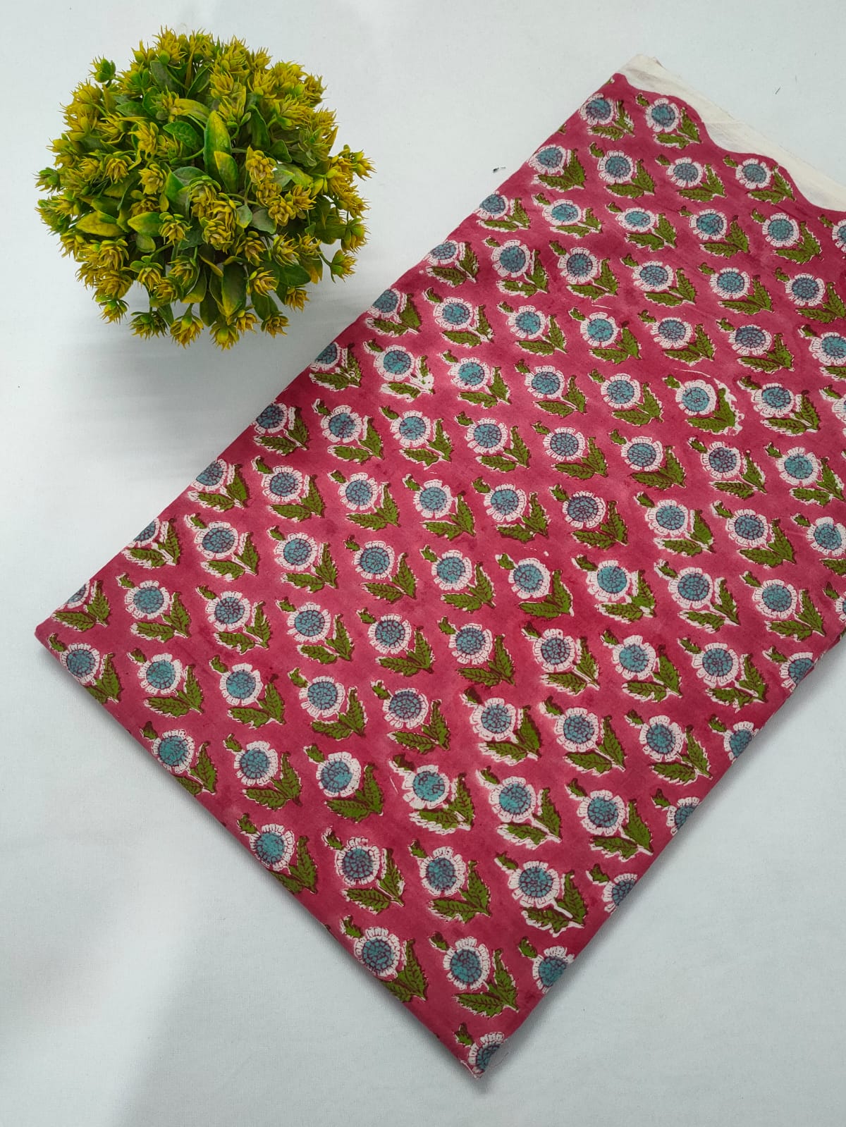 Pink Floral Sanganeri Block Print Pure Cotton Fabric From Tulsi Prints