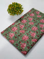 Green Floral Sanganeri Hand Block Print Cotton Fabric From Tulsi Prints
