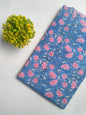 Blue Floral Elephant Sanganeri Hand Block Print Cotton Fabric From Tulsi Prints