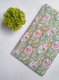 Turquoise Floral Sanganeri Hand Block Print Cotton Fabric From Tulsi Prints