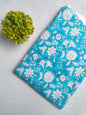 Turquoise Floral Sanganeri Hand Block Print Cotton Fabric From Tulsi Prints