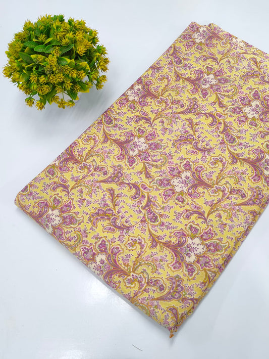 Yellow Paisley Sanganeri Block Print Cotton Fabric From Tulsi Prints