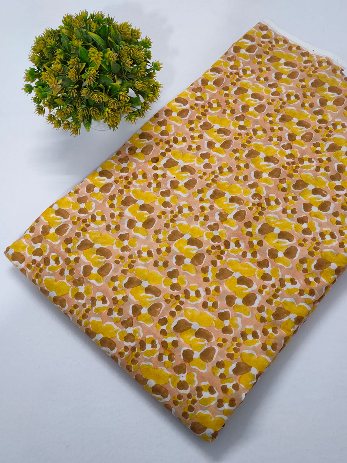 Peach Floral Sanganeri Block Print Pure Cotton Fabric From Tulsi Prints