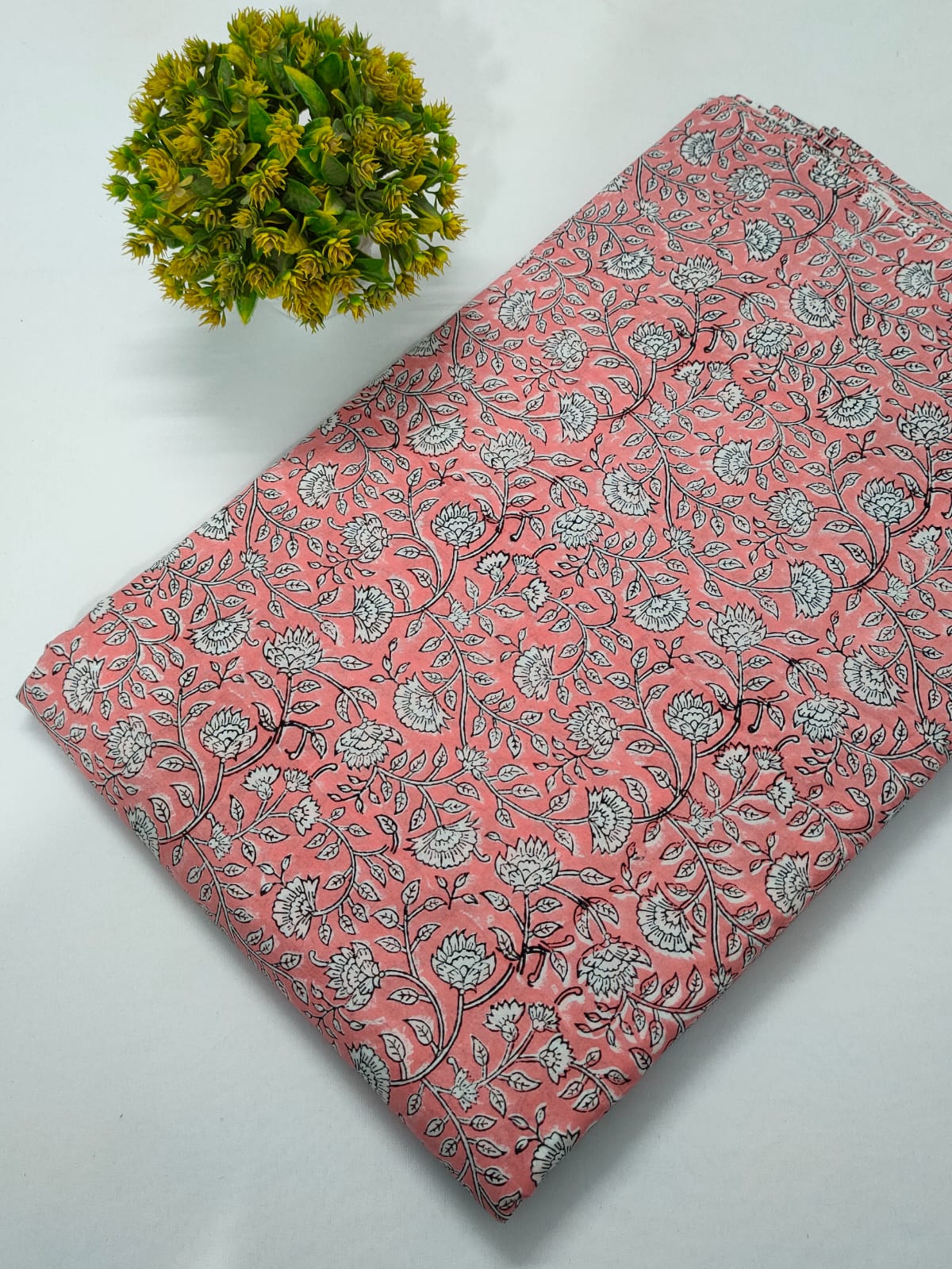 Pink Floral Sanganeri Hand Block Print Cotton Fabric From Tulsi Prints