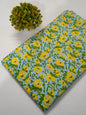 Light Blue Floral Sanganeri Hand Block Print Cotton Fabric From Tulsi Prints