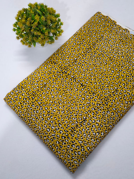 Yellow Leopard Print Sanganeri Block Print Cotton Fabric From Tulsi Prints