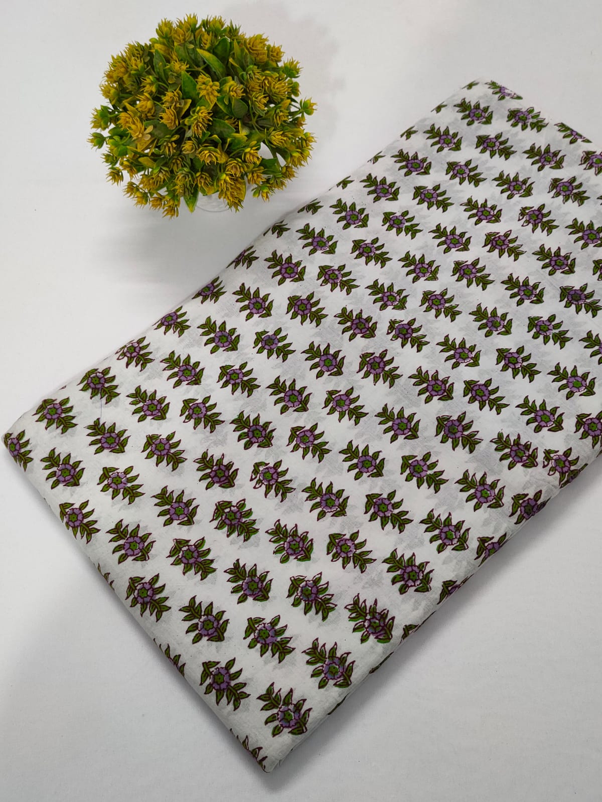 White Floral Sanganeri Hand Block Print Cotton Fabric From Tulsi Prints