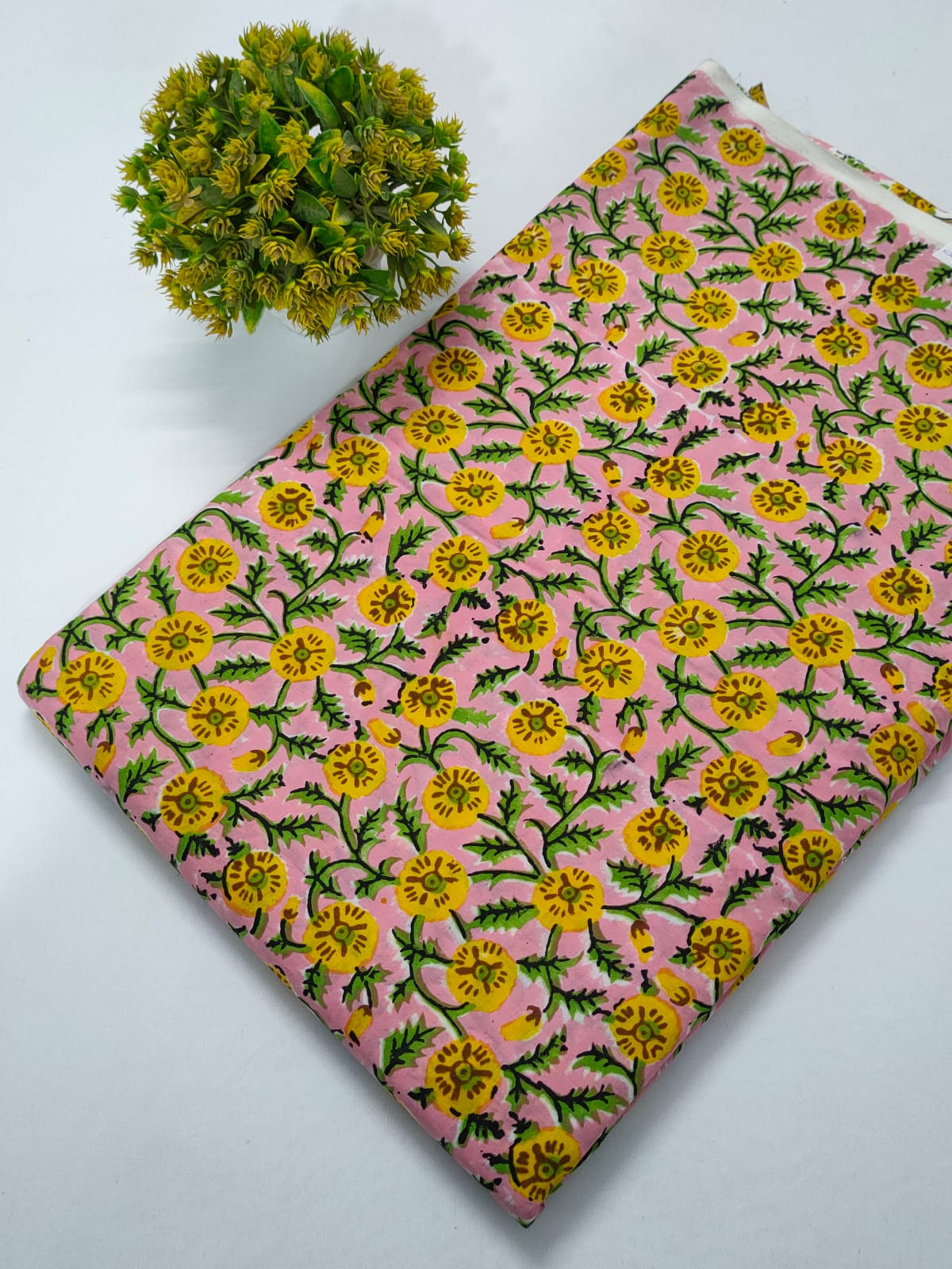 Pink Floral Sanganeri Hand Block Print Cotton Fabric From Tulsi Prints