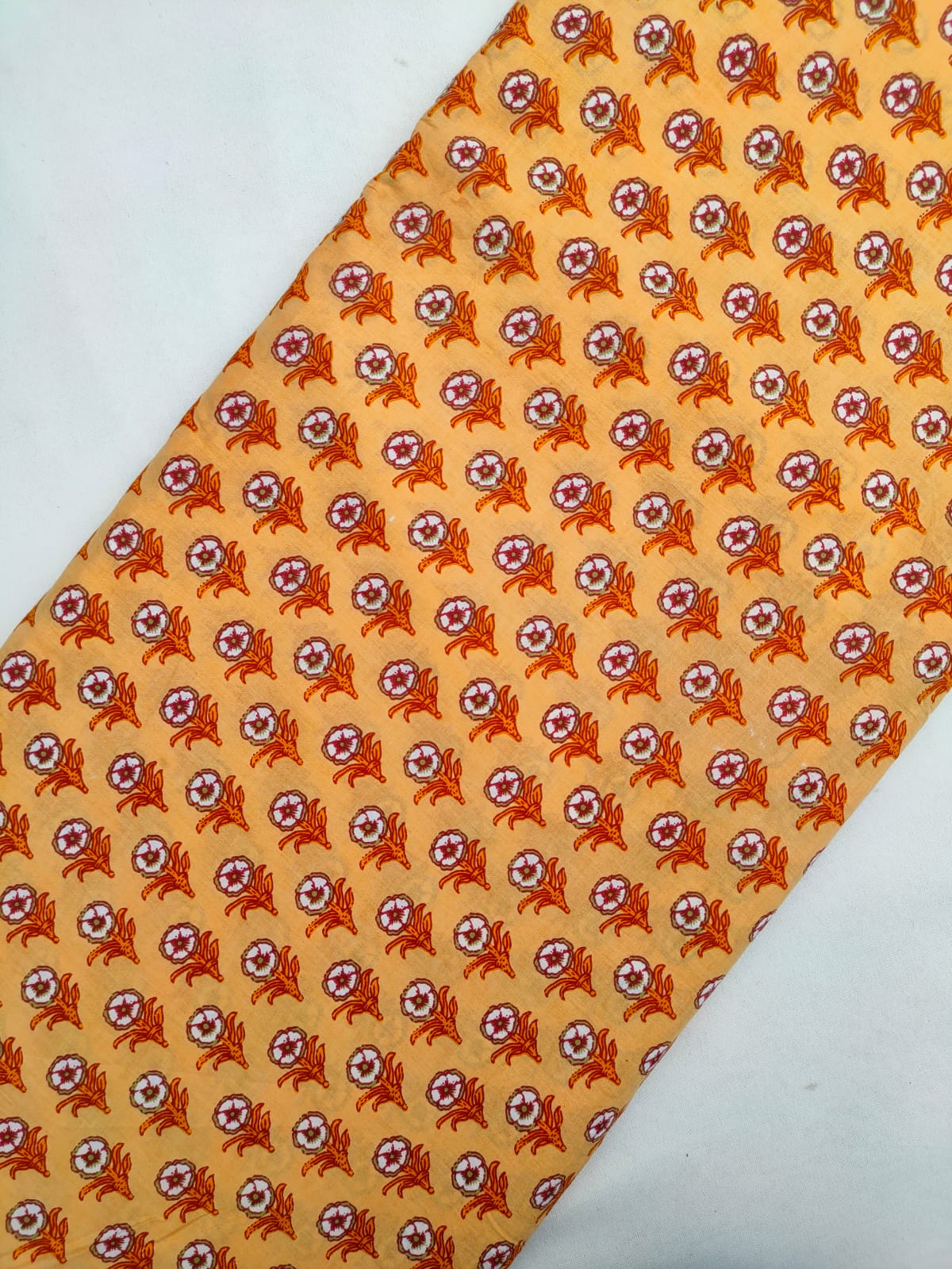 Mustard Yellow Floral Booti Screen Print Pure Cotton Fabric From Tulsi Prints